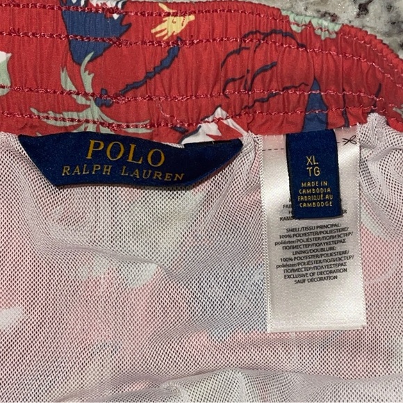 Polo Ralph Lauren Swim Trunks XL Pink Coral Netted Hawaiian Sail Boat Palm Tree - Picture 3 of 6